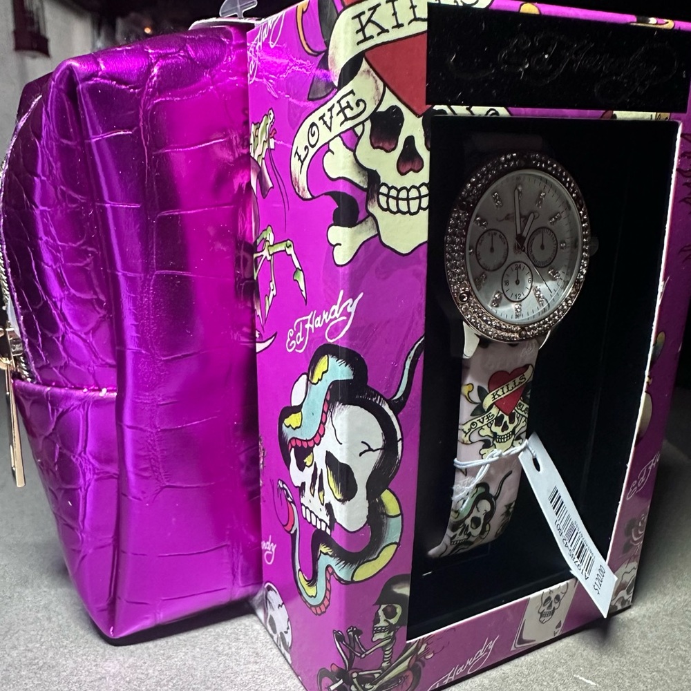 Ed Hardy Watch & Make Up Bag NWT